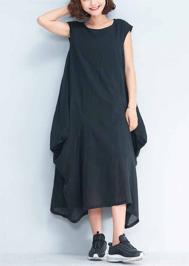 Yellow Polka Dots Natural Cotton Polyester Dress Oversize Sleeveless Traveling Dress Kaftans