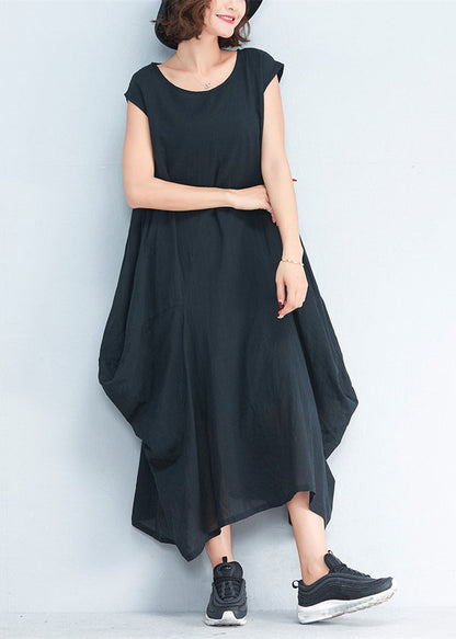 Yellow Polka Dots Natural Cotton Polyester Dress Oversize Sleeveless Traveling Dress Kaftans