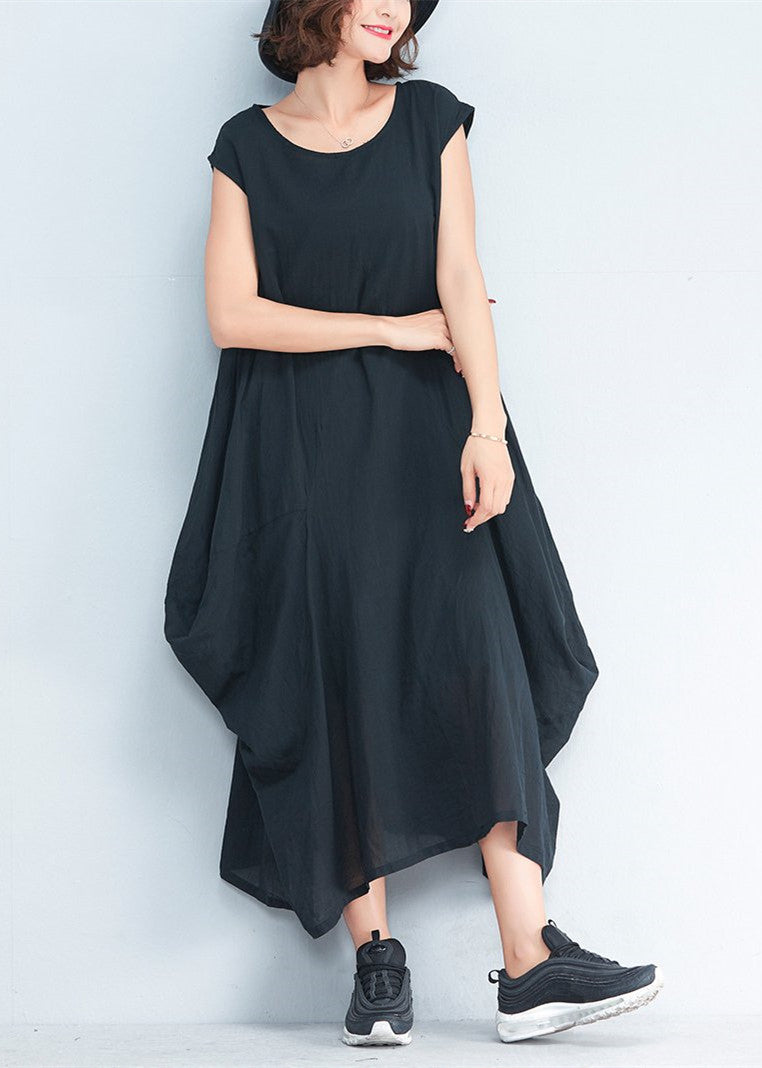 Blue Flowers Natural Cotton Polyester Dress Oversize Sleeveless Traveling Dress Kaftans