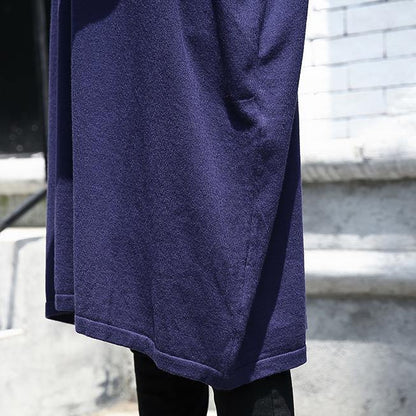 Black Natural Baggy Dresses V Neck Drawstring Natural Cotton Blended Dress