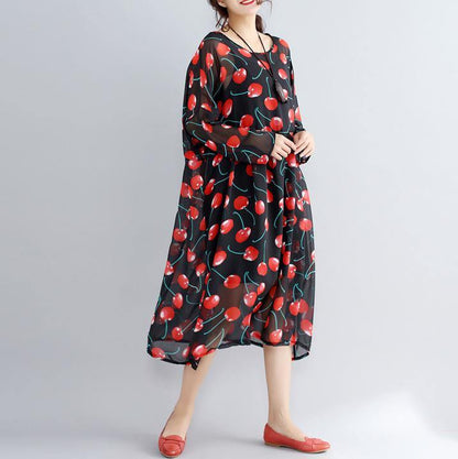 Black Prints Long Chiffon Dresses Clothing Two Pieces Long Dresses and Cotton Sleeveless Dresses