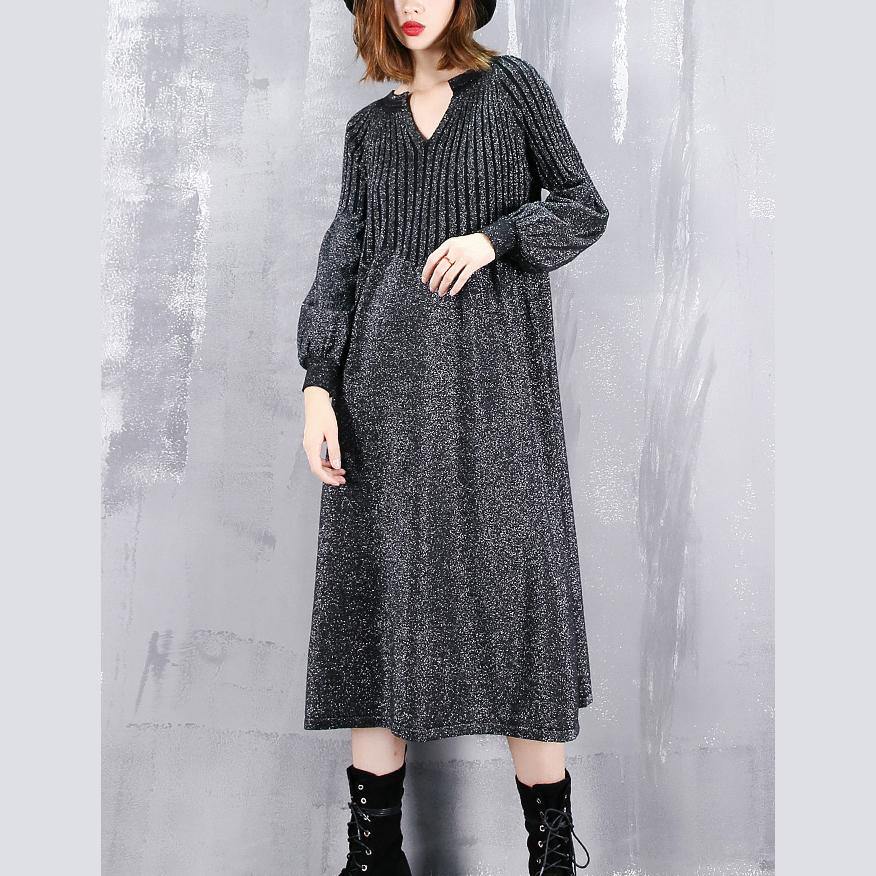 Black Sweater Dress V Neck Sweater Baggy Cinched Winter Dress
