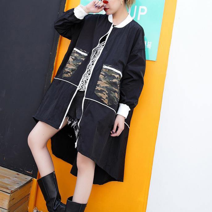 Black Thin Coat Low High Cardigans Boutique Big Pockets Jackets