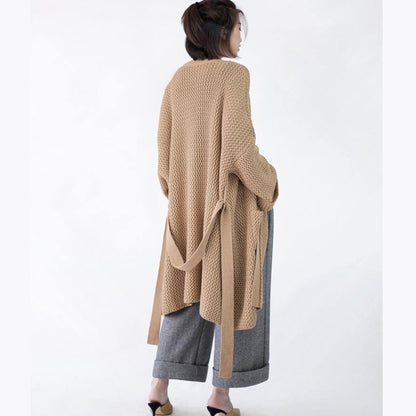 Blackish Green Wool Coat Flare Sleeve Tie Waist Maxi Coat Pockets Coat
