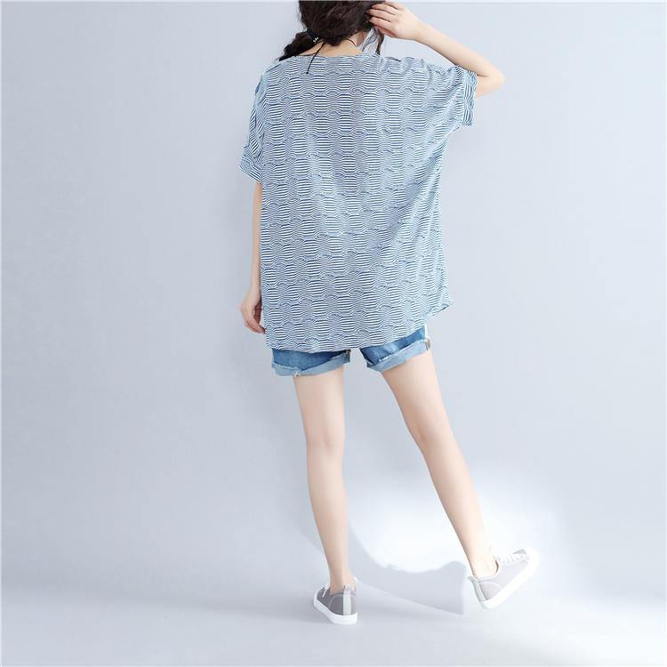 Blue Cotton Topscasual Traveling Blousenew O Neck Striped Brief T Shirt
