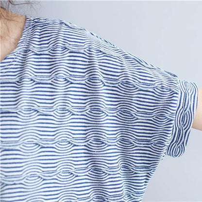 Blue Cotton Topscasual Traveling Blousenew O Neck Striped Brief T Shirt