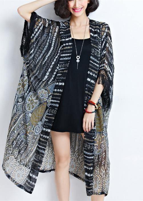 Black Chiffon Coats Tassel Summer Cardigans