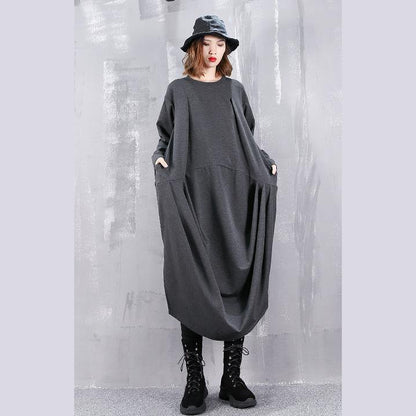 Gray Dresses O Neck Gown Fine Cinched Side Open Kaftans