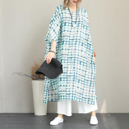 Prints Linen Caftans Side Open Traveling Dress Boutique Batwing Sleeve Linen Caftans