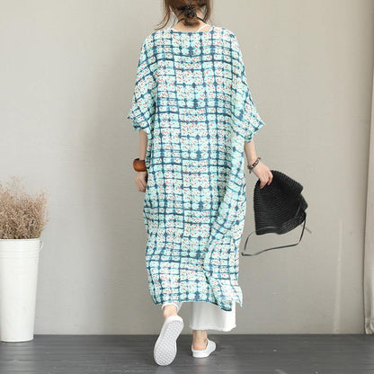 Prints Linen Caftans Side Open Traveling Dress Boutique Batwing Sleeve Linen Caftans