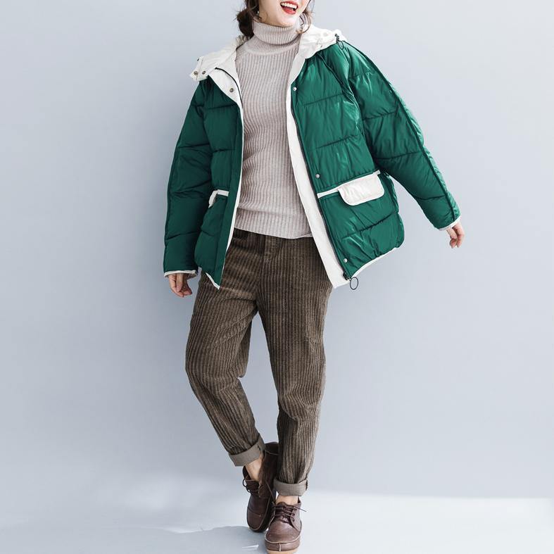 Quality Green Cotton Jacket Clothing Hooded Drawstring Thick Pockets Zippered Cotton Jackets