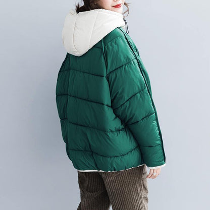 Quality Green Cotton Jacket Clothing Hooded Drawstring Thick Pockets Zippered Cotton Jackets