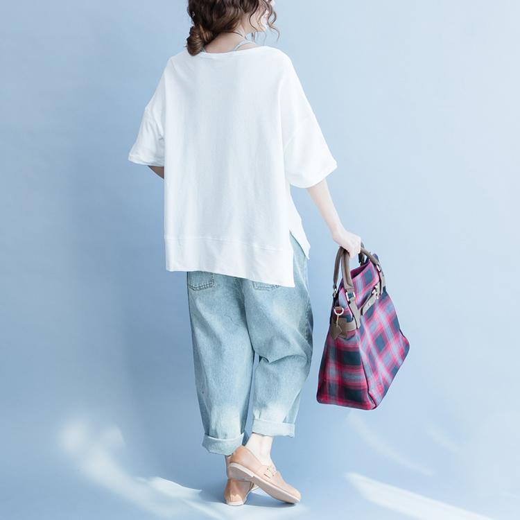 Summer Front Side Open Cotton Pullover Oversize Short Sleeve Tops