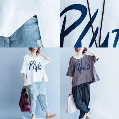 Summer Front Side Open Cotton Pullover Oversize Short Sleeve Tops