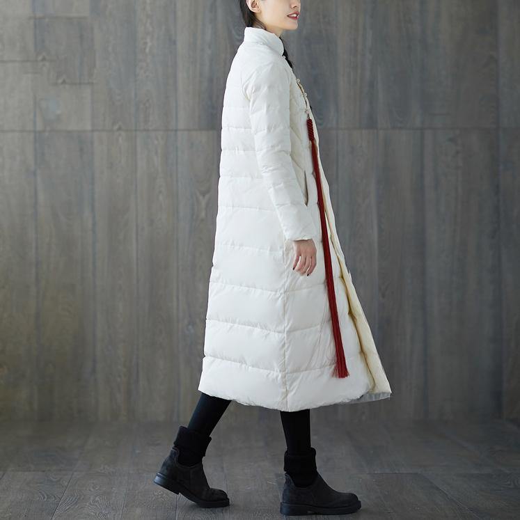 Thick White Print Down Coat Stand Collar Patchwork Chinese Button Down Coat