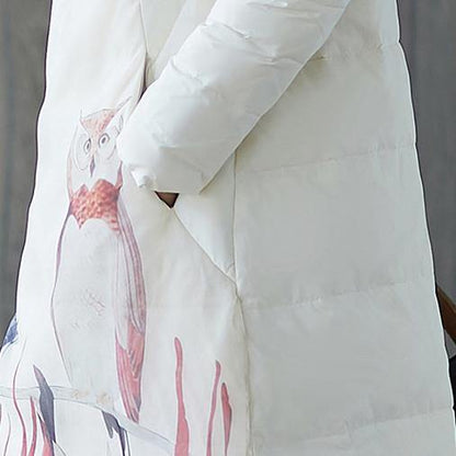 Thick White Print Down Coat Stand Collar Patchwork Chinese Button Down Coat