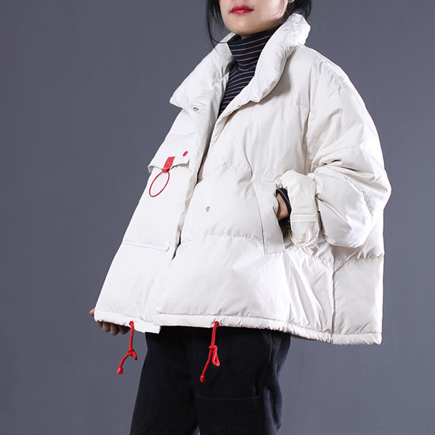 White Outfits Oversize Stand Collar Thick Quilted Coat Double Breasted Down Coats