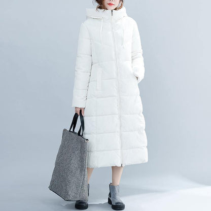 White Hooded Cotton Coat Pockets Zippered Winter Cotton Coats