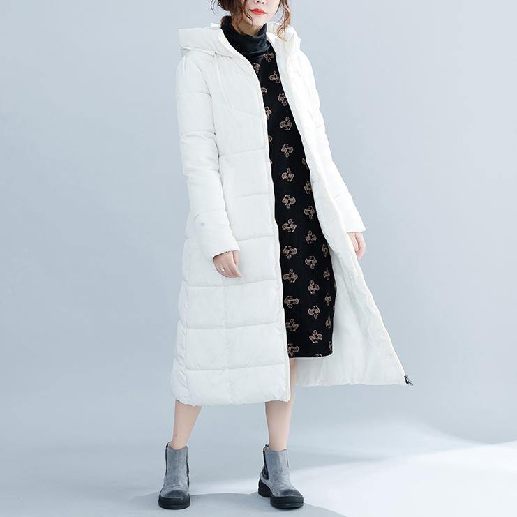White Hooded Cotton Coat Pockets Zippered Winter Cotton Coats