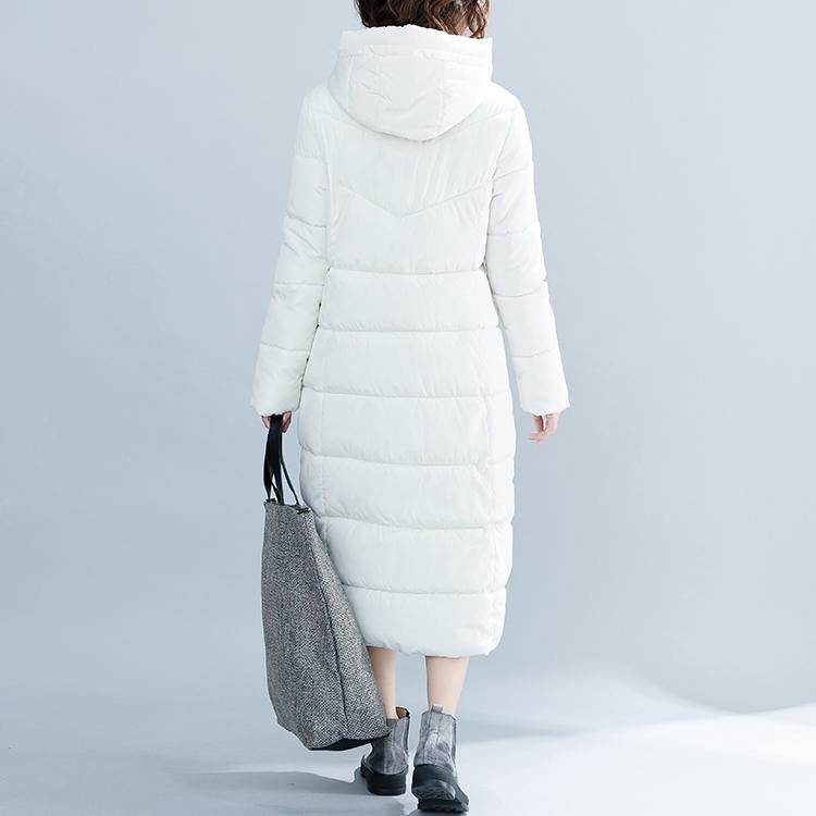 White Hooded Cotton Coat Pockets Zippered Winter Cotton Coats