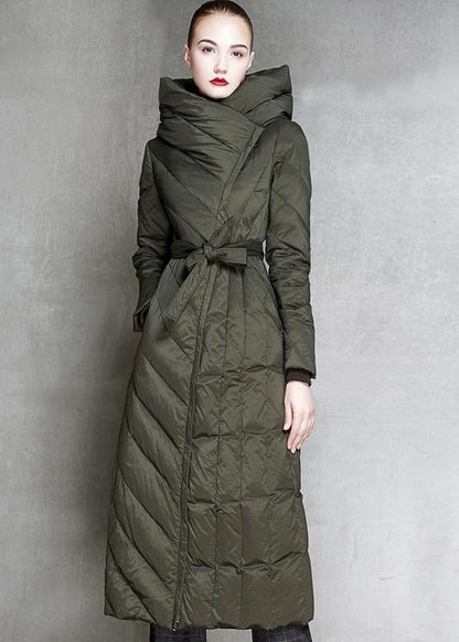 Loose Fitting Parka Hooded Winter Outwear Black Tie Waist Down Coat Winter