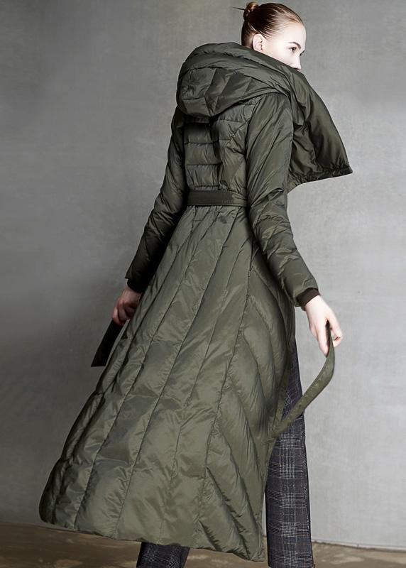 Loose Fitting Parka Hooded Winter Outwear Black Tie Waist Down Coat Winter