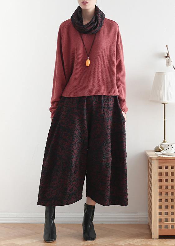 Autumn and Winter Literary Wide Leg Pants Large Size Jacquard Retro Nine Points Red Pants
