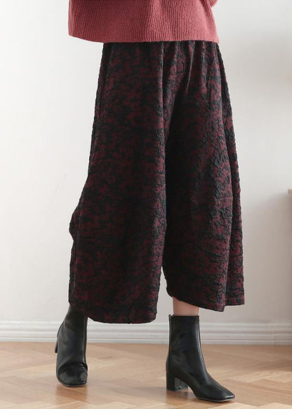 Autumn and Winter Literary Wide Leg Pants Large Size Jacquard Retro Nine Points Red Pants