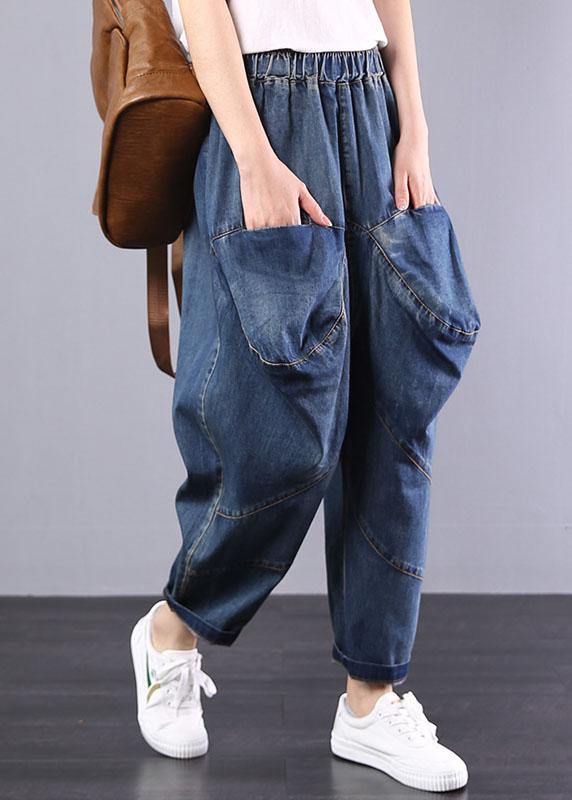 Autumn Old Pants Big Pockets Denim Blue Harem Pants