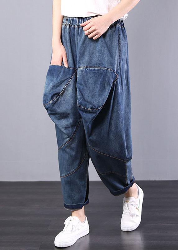 Autumn Old Pants Big Pockets Denim Blue Harem Pants