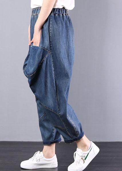 Autumn Old Pants Big Pockets Denim Blue Harem Pants