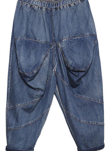 Autumn Old Pants Big Pockets Denim Blue Harem Pants