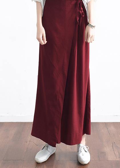 Autumn Original Design Literary Retro Tie Irregular Wide Leg Burgundy Pants