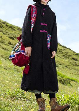 Black Parkas for Jackets & Coats Embroidery Ruffles Hem Outwear