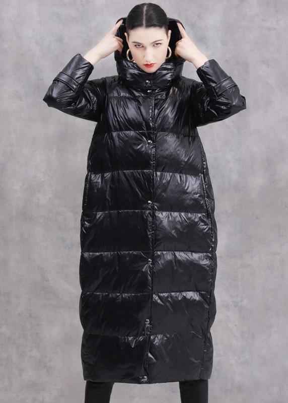 Black Duck Down Coat Oversize Hooded Down Jacket Zippered Fine Coats