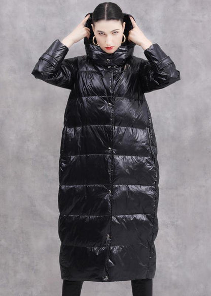Black Duck Down Coat Oversize Hooded Down Jacket Zippered Fine Coats