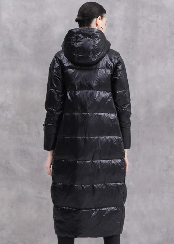 Black Duck Down Coat Oversize Hooded Down Jacket Zippered Fine Coats