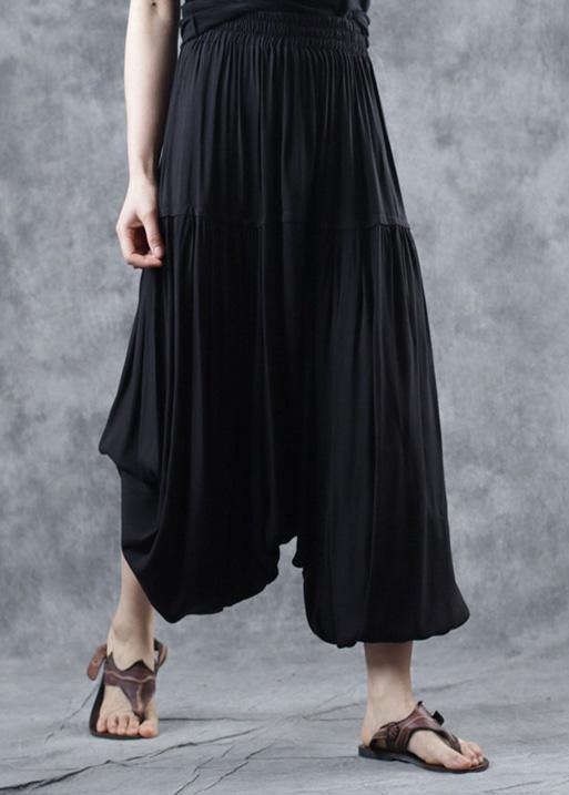 Black Elastic Waist New Linen Pants Loose Cinched Harem Pants