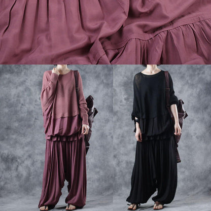 Black Elastic Waist New Linen Pants Loose Cinched Harem Pants