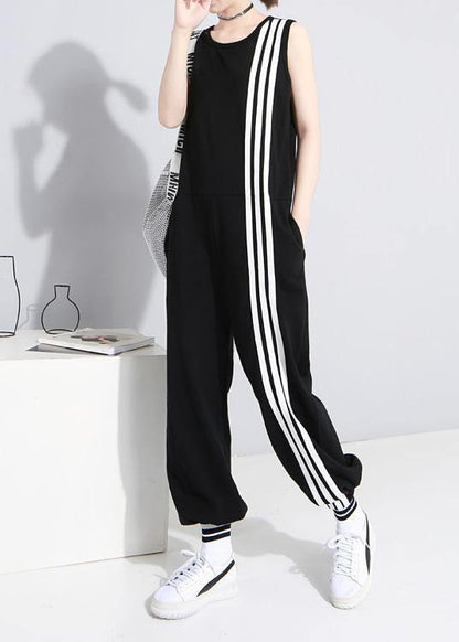 Black Cotton Linen Sleeveless Tops Jumpsuit Pants