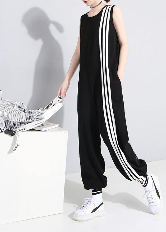 Black Cotton Linen Sleeveless Tops Jumpsuit Pants