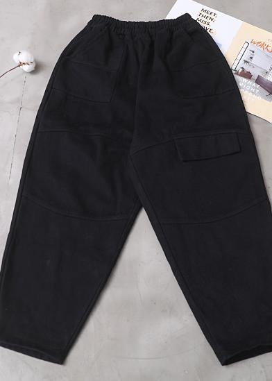 Black Loose Cotton Pants Elastic Waist Harem Pants