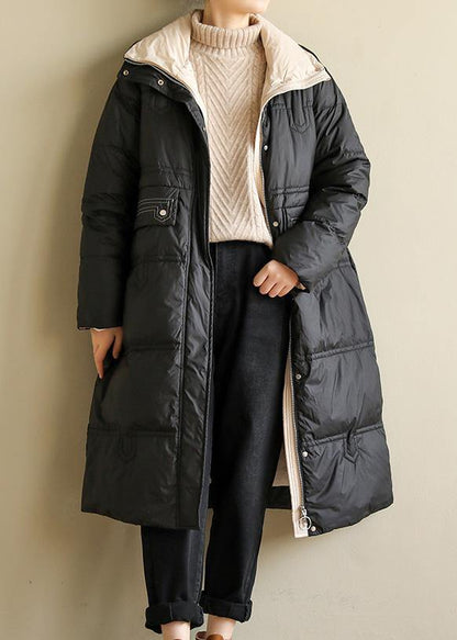Black Coats Oversize Snow Jackets Stand Collar Patchwork Winter Outwear