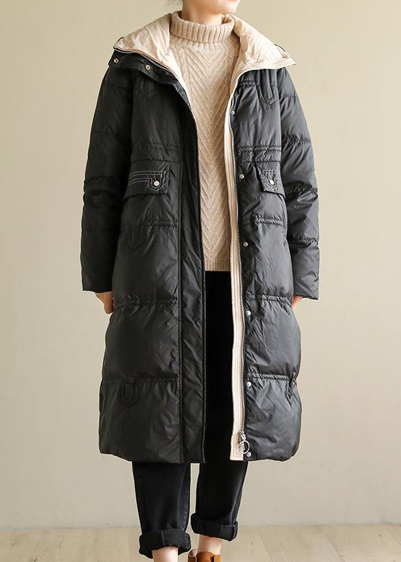 Black Coats Oversize Snow Jackets Stand Collar Patchwork Winter Outwear