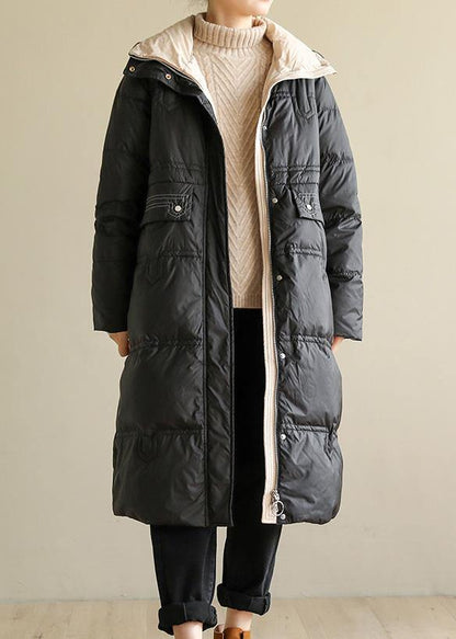 Black Coats Oversize Snow Jackets Stand Collar Patchwork Winter Outwear