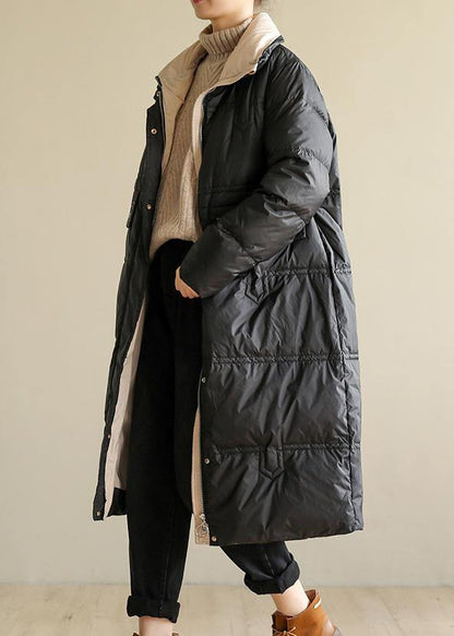Black Coats Oversize Snow Jackets Stand Collar Patchwork Winter Outwear