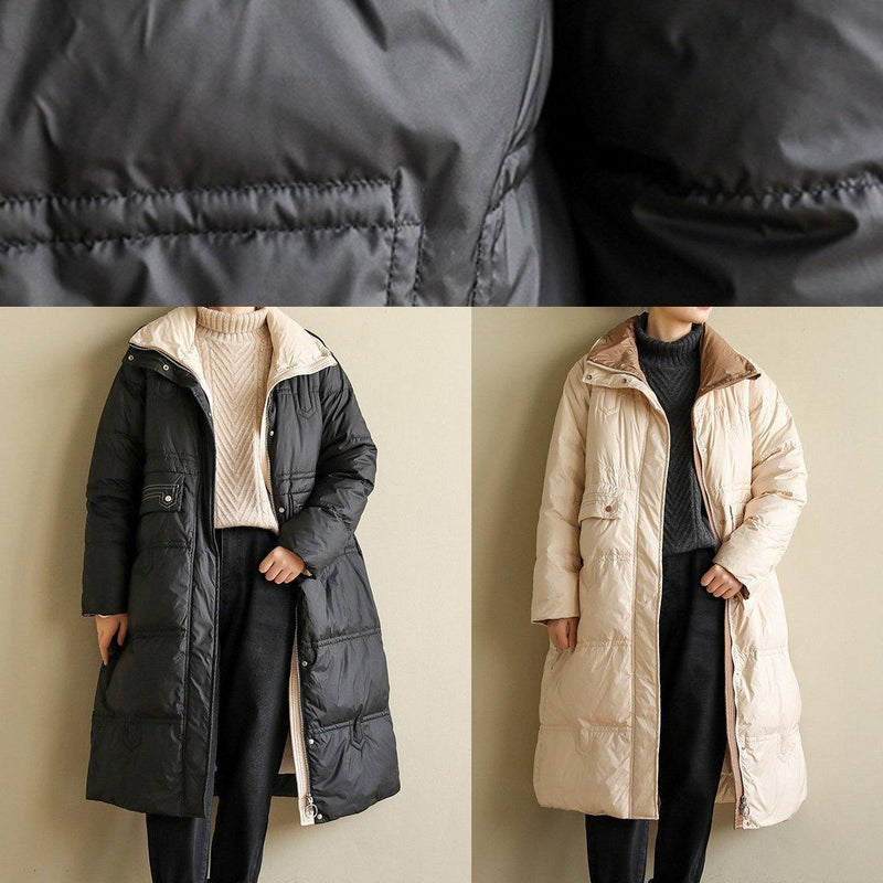 Black Coats Oversize Snow Jackets Stand Collar Patchwork Winter Outwear