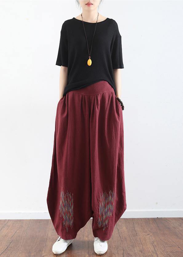 Burgundy Cotton Linen Wide Leg Pant Traveling Pants