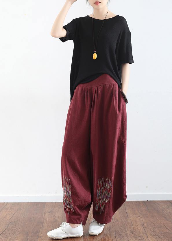 Burgundy Cotton Linen Wide Leg Pant Traveling Pants