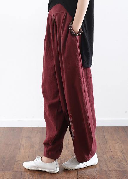 Burgundy Cotton Linen Wide Leg Pant Traveling Pants
